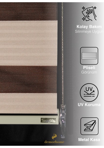 Geniş Pliseli Latte Rengi Zebra Stor Güneşlik Perde Metal Kasa