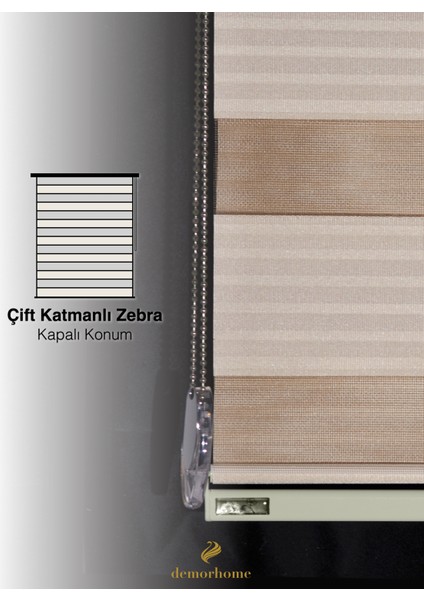 Geniş Pliseli Latte Rengi Zebra Stor Güneşlik Perde Metal Kasa