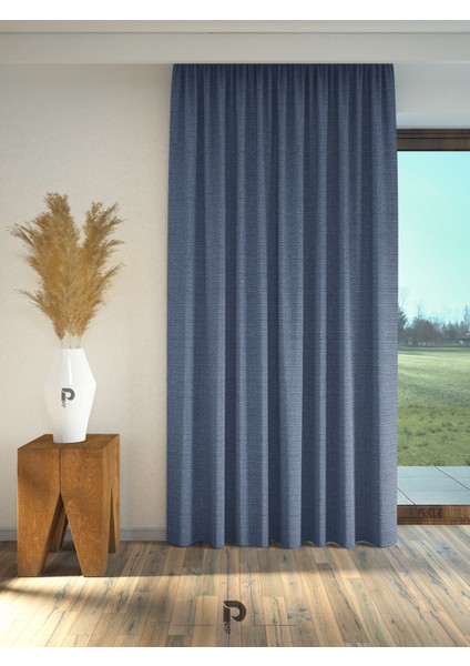 İndigo Rengi Keten Dokulu Fon Perde Ekstrafor Büzgülü fiyatları