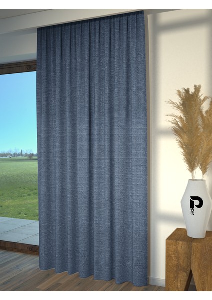 İndigo Rengi Keten Dokulu Fon Perde Ekstrafor Büzgülü modelleri