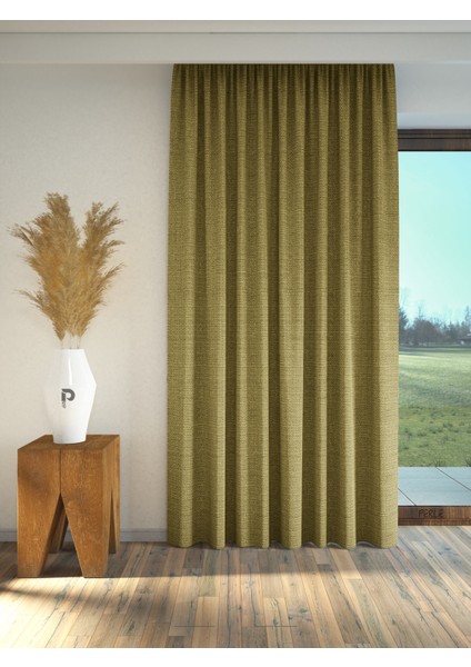Yağ Yeşili Keten Dokulu Fon Perde Ekstrafor Büzgülü fiyatları