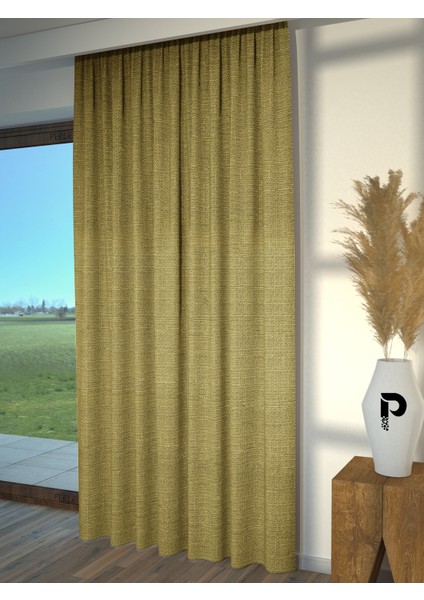 Yağ Yeşili Keten Dokulu Fon Perde Ekstrafor Büzgülü modelleri