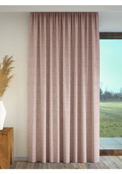 Açık Pembe Keten Dokulu Fon Perde Ekstrafor Büzgülü