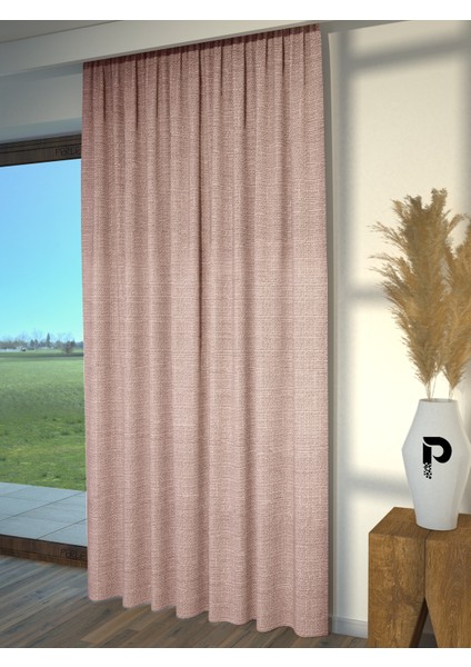 Açık Pembe Keten Dokulu Fon Perde Ekstrafor Büzgülü modelleri