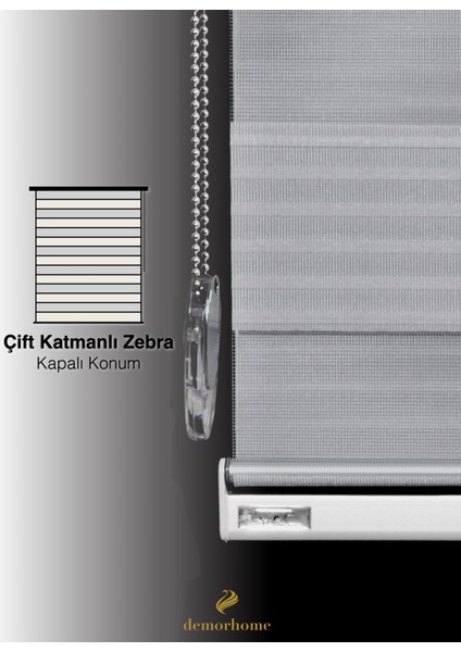 Geniş Pliseli Açık Gri Zebra Stor Güneşlik Perde Metal Kasa