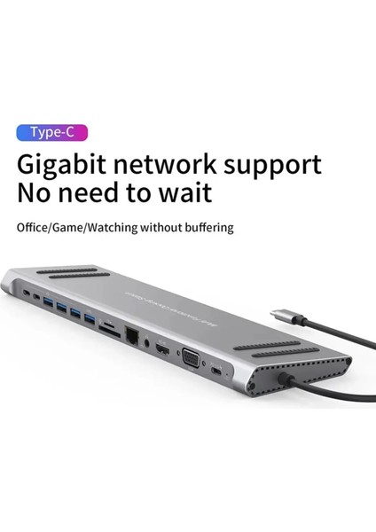 Laptop Macbook Uyumlu Type-C Çoklayıcı Port Istasyonu 14IN1 Çevirici Kart Okuyucu 4K Hub Dönüştürücü