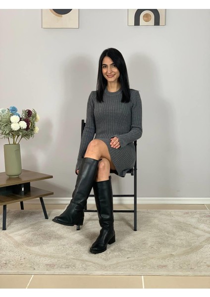 Kadın Mini Fitilli Kışlık Triko Elbise (Antrasit) indirimleri