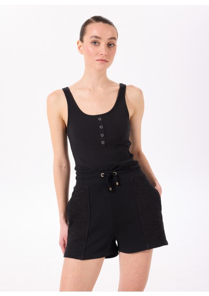 Siyah Kadın Relaxed Jakarlı Şort F5SL-SHT0095 fiyatları