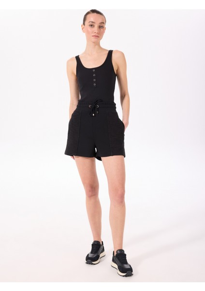 Siyah Kadın Relaxed Jakarlı Şort F5SL-SHT0095