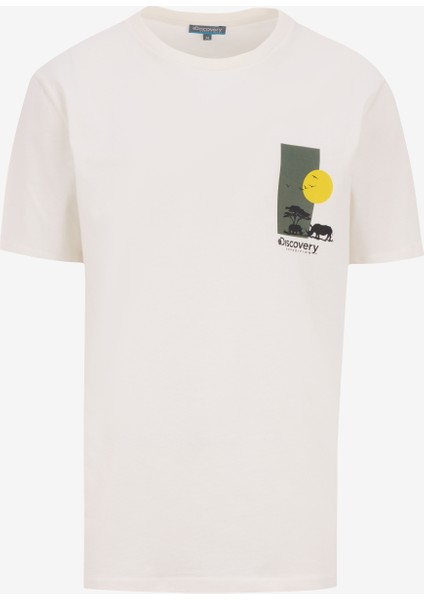 D5SM-TST3988 Ekru Bisiklet Yaka Relaxed Baskılı Erkek T-Shirt