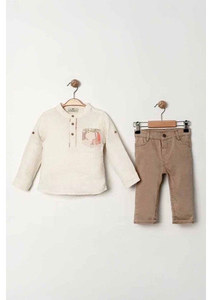 Miniğimin Cicileri Müslin Cepli Erkek Çocuk 2 li takım - Krem