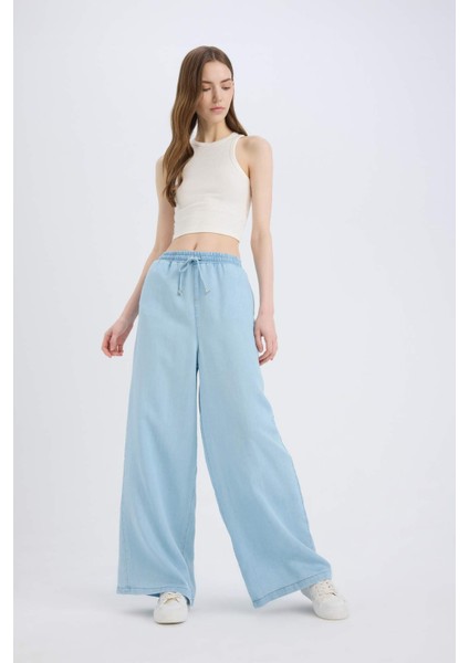 Pull On Wide Leg Yüksek Bel Düz Paça Tensel Yıkamalı Pantolon D8234AX25SM
