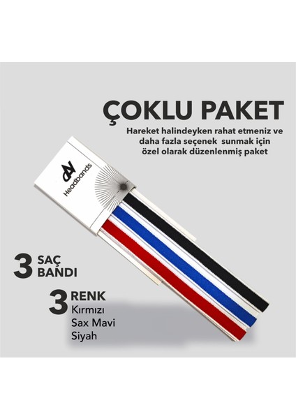 Elastik Kaydırmaz Silikonlu Saç Bandı Headband 3'lü Paket