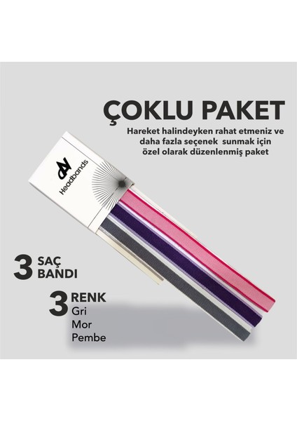 Elastik Kaydırmaz Silikonlu Saç Bandı Headband 3'lü Paket
