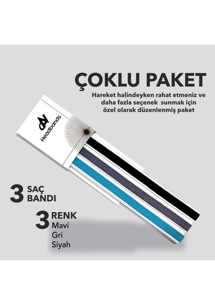 Elastik Kaydırmaz Silikonlu Saç Bandı Headband 3'lü Paket