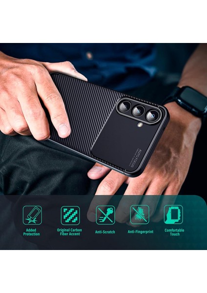 Samsung Galaxy A56 Uyumlu Kılıf Karbon Görünümlü Kamera Koruyculu Mat Kaymaz Slikon Kapak