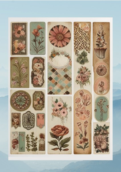 Vintage Temalı 12*17 cm Sticker / Scrapbook, Bullet Journal, Planlayıcı, Ajanda Için