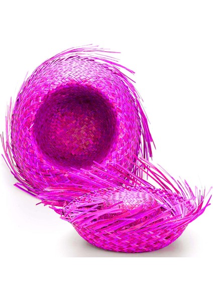 Tropikal Parti Pembe Fuşya Hasır Hawaii Şapkası 13 x 36 cm