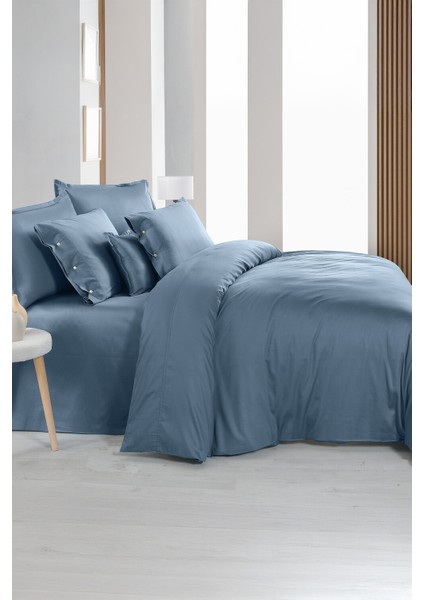 Monochrome Royal Blue Pamuk Saten Çift Kişilik Nevresim Takımı