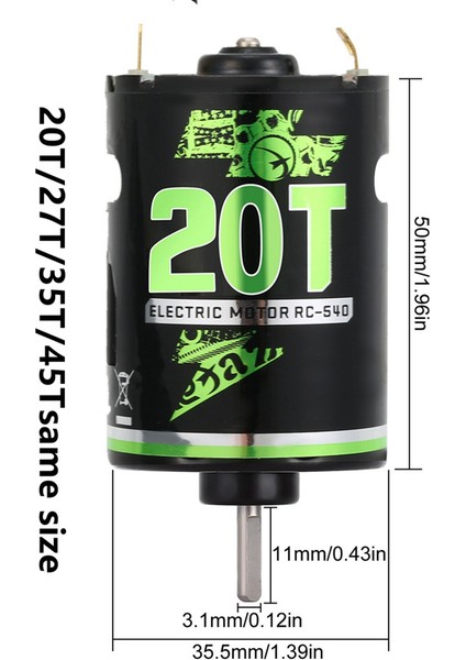 540 Fırçalı Motor 1/10 Rc Paletli Eksenel SCX10 Iı Iıı Traxxas Trx4 RC4WD D90 Rc Araba Tekne Parçaları, 20 T (Yurt Dışından)