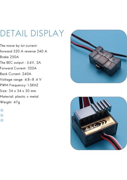 2 Adet 320A Fırçalanmış Fırça Hız Kontrol Cihazı Esc/w Ters Rc Araba Tekne Için 1/8 1/10 (Yurt Dışından)