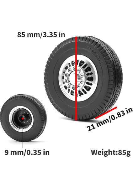 2 Adet 85MM Sert Kauçuk Lastikler Metal Tekerlek 1/14 Tamiya Rc Traktör Kamyon Man King Hauler Actros Scanıa Yükseltme Parçaları (Yurt Dışından)