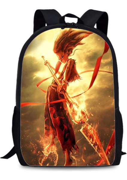 Yeni Nezha Baskı Ilkokul ve Ortaokul Öğrencileri Büyük Boy Kapasiteli Omuz Sırt Çantası 28*13*44CM (Yurt Dışından)