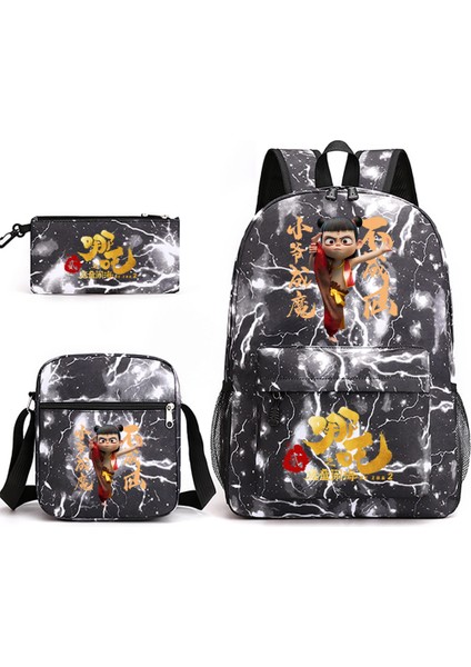 Nezha Anime Sırt Çantası Omuz Kalem Çantası Öğrenci 3'lü Set (Yurt Dışından)