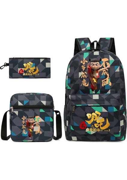 Nezha Anime Sırt Çantası Omuz Kalem Çantası Öğrenci 3'lü Set (Yurt Dışından)