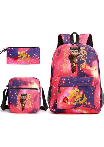 Nezha Anime Sırt Çantası Omuz Kalem Çantası Öğrenci 3'lü Set (Yurt Dışından)