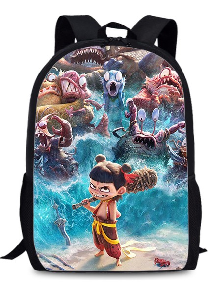 Yeni Nezha Baskı Ilkokul ve Ortaokul Öğrencileri Büyük Boy Kapasiteli Omuz Sırt Çantası 28*13*44CM (Yurt Dışından)