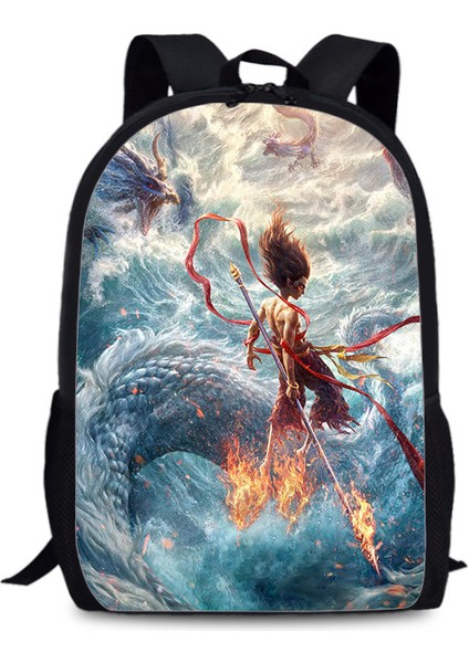 Yeni Nezha Baskı Ilkokul ve Ortaokul Öğrencileri Büyük Boy Kapasiteli Omuz Sırt Çantası 28*13*44CM (Yurt Dışından)