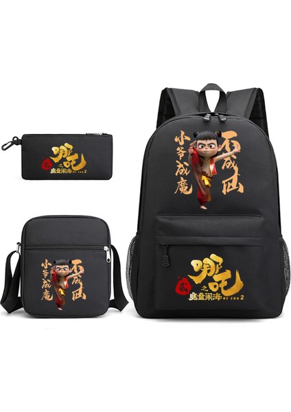 Nezha Anime Sırt Çantası Omuz Kalem Çantası Öğrenci 3'lü Set (Yurt Dışından)