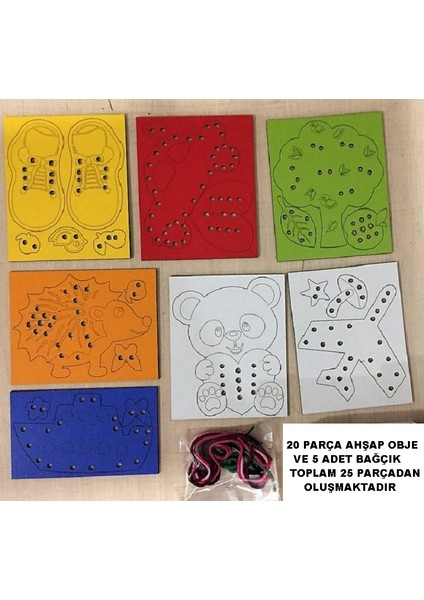 Eğitici Ahşap Renkli Ip Geçirme Örgü Seti 25 Parça Montessori El Kası Geliştirme Oyunu fiyatları