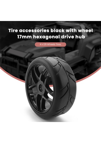 Adet 1/8 Buggy Lastikleri Tekerlekler ile 17MM Hex Tahrik Hub Rc Off Road Araba Hsp Hpı Kyosho Traxxas Lastik Aksesuarları Siyah (Yurt Dışından)