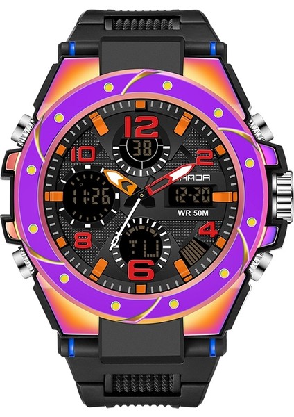 Çift Dijital Ekran Erkek Kuvars Saat 6008 Senfoni Mor 6008 Senfoni Mor (Yurt Dışından)
