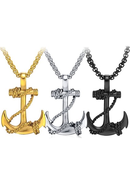 Çapa Dümen Haç Kolye Titanyum Çelik Erkek Kolye Moda Aksesuarları Altın Gümüş (Yurt Dışından) fiyatları