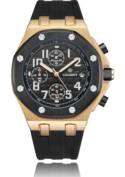 6867 Altı Iğneli Kuvars Erkek Spor Saat Pembe Altın + Siyah Gül Altın + Siyah (Yurt Dışından)