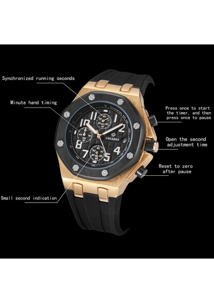 6867 Altı Iğneli Kuvars Erkek Spor Saat Pembe Altın + Siyah Gül Altın + Siyah (Yurt Dışından) modelleri