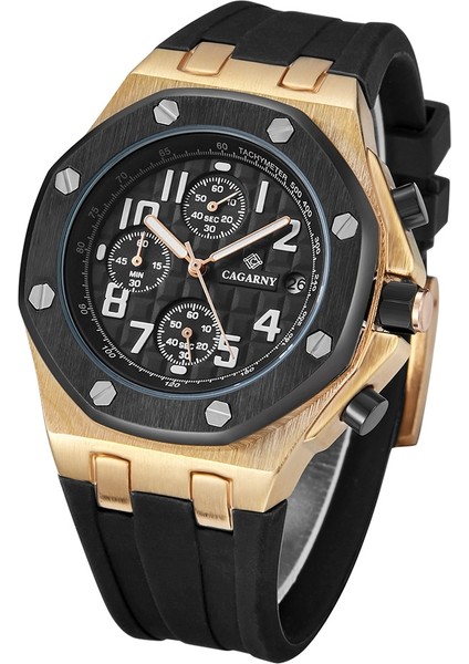 6867 Altı Iğneli Kuvars Erkek Spor Saat Pembe Altın + Siyah Gül Altın + Siyah (Yurt Dışından) fırsatları