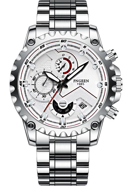 5055 Erkek Su Geçirmez Spor Saat Beyaz Çelik Beyaz Yüzey Beyaz Çelik Beyaz Yüzey (Yurt Dışından)