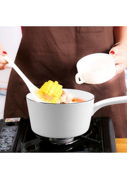 1.3l Japon Tarzı Beyaz Seramik Süt Tenceresi Mutfak Pişirme Tavası Pot Güveç Bebek Maması Tencere Uzun Saplı Bir Kişi Için (Yurt Dışından)