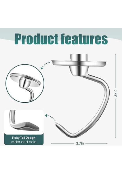 Kitchenaid 4.5-5q Eğimli Kafa Mikser Parçaları Aksesuarı Için Paslanmaz Çelik K45DH Hamur Kancası Aparatı (Yurt Dışından) fiyatları