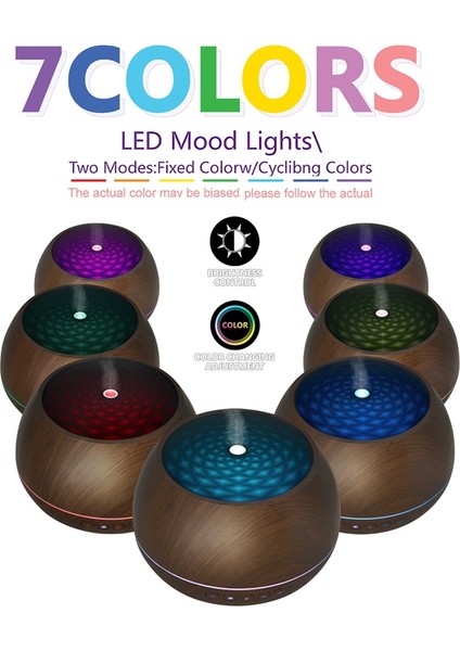 Nemlendirici Aroma Yayıcı Ultrasonik Hava Esansiyel Yağı Humidificador 7 Renkli LED Işık Aromaterapi (Açık Ahşap) Ab Tak (Yurt Dışından) modelleri