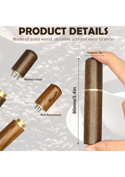 2 Adet Espresso Dağıtım Aracı, Doğal Ahşap Saplı ve Tabanlı Espresso Karıştırıcı Aracı, 5 Iğneli Espresso Kahve Karıştırıcılar (Yurt Dışından)