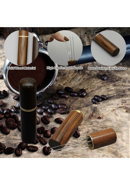 2 Adet Espresso Dağıtım Aracı, Doğal Ahşap Saplı ve Tabanlı Espresso Karıştırıcı Aracı, 5 Iğneli Espresso Kahve Karıştırıcılar (Yurt Dışından)