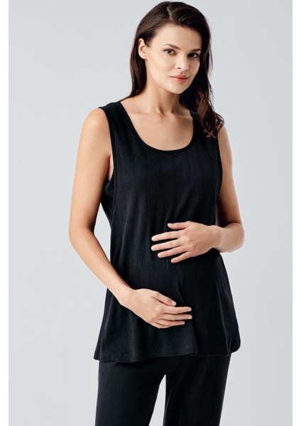 Kalın Askılı Ajurlu Esnek Pamuklu Hamile Sabahlık Pijama Takım 17308 indirimleri