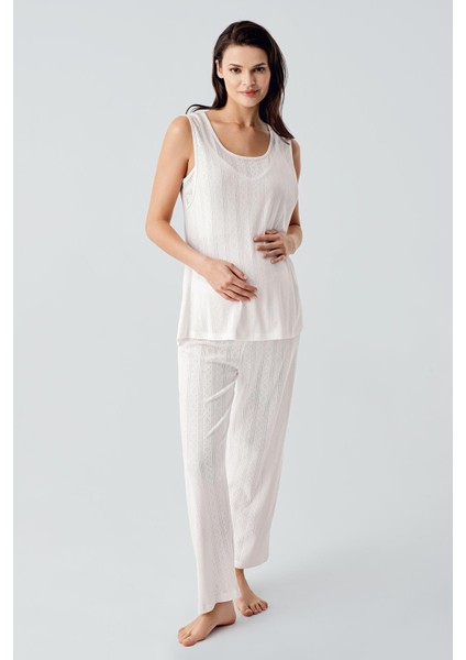 Kalın Askılı Ajurlu Esnek Pamuklu Hamile Sabahlık Pijama Takım 17308 fiyatları