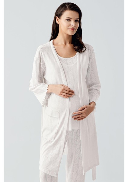 Kalın Askılı Ajurlu Esnek Pamuklu Hamile Sabahlık Pijama Takım 17308 indirimleri