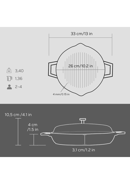 Döküm Yuvarlak Izgara Tavası Cam Kapaklı Döküm Demir Yekpare Çift Kulplu Çap(Ø)26cm. modelleri